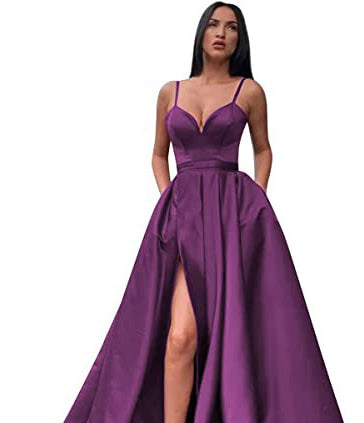 Sexy Solid Colo Strap Slit Prom Dress Beach Weddings Gowm（Processing time need 3-6 days） 9