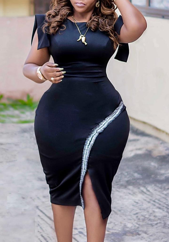 Women Summer Short Sleeve Bodycon Split Dress