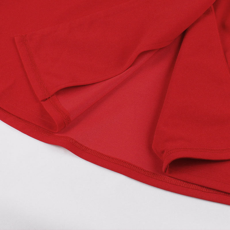 Summer Women Red Turndown Collar Short Sleeve Dress 11