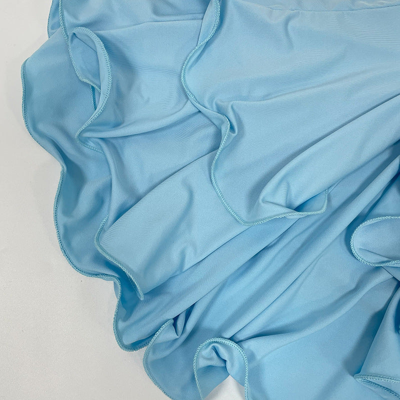 Summer Halter Neck Single-Button Ruffled Mini Dress 30