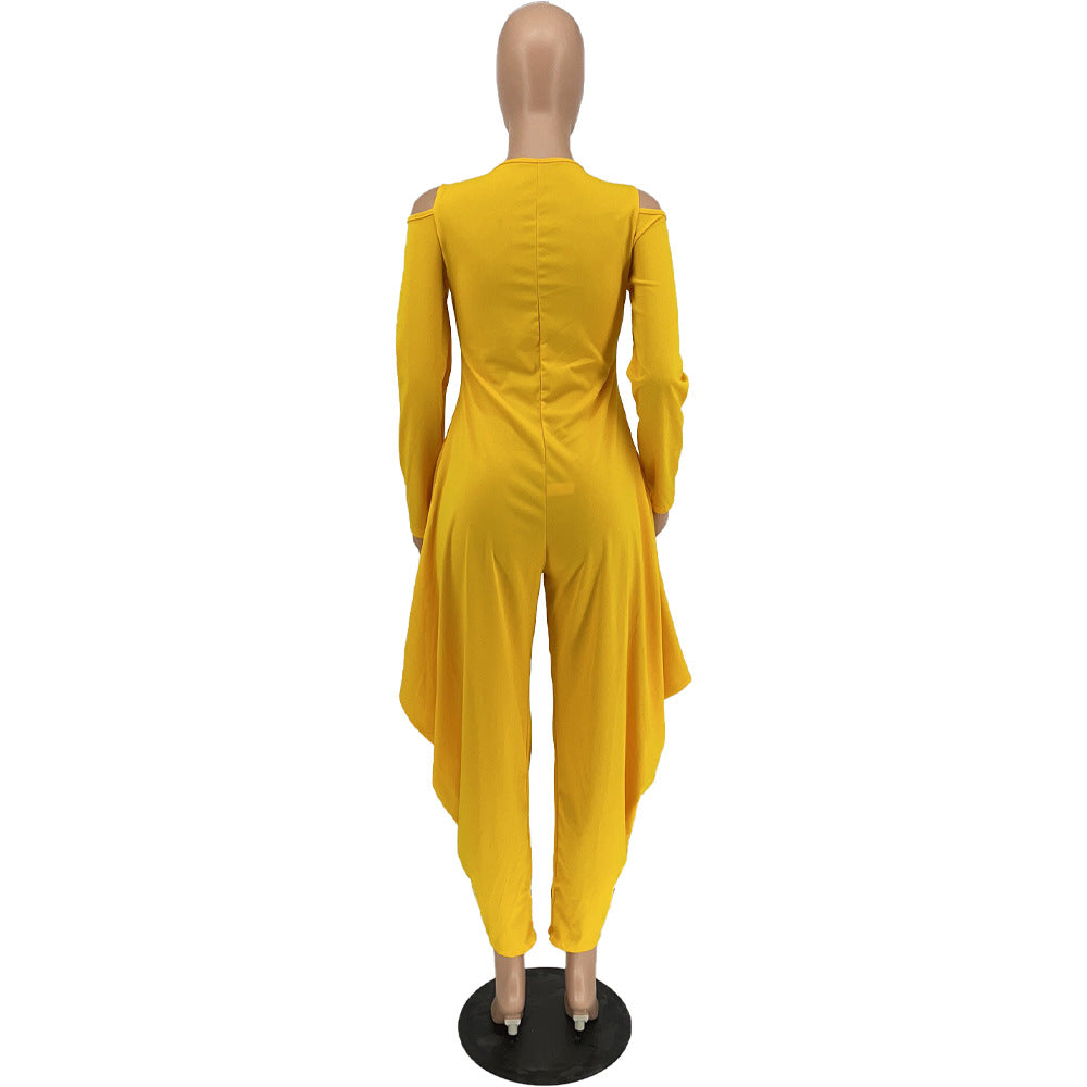 Women's Solid Color Cutout Long Sleeve Fashionable Loose Jumpsuit 39