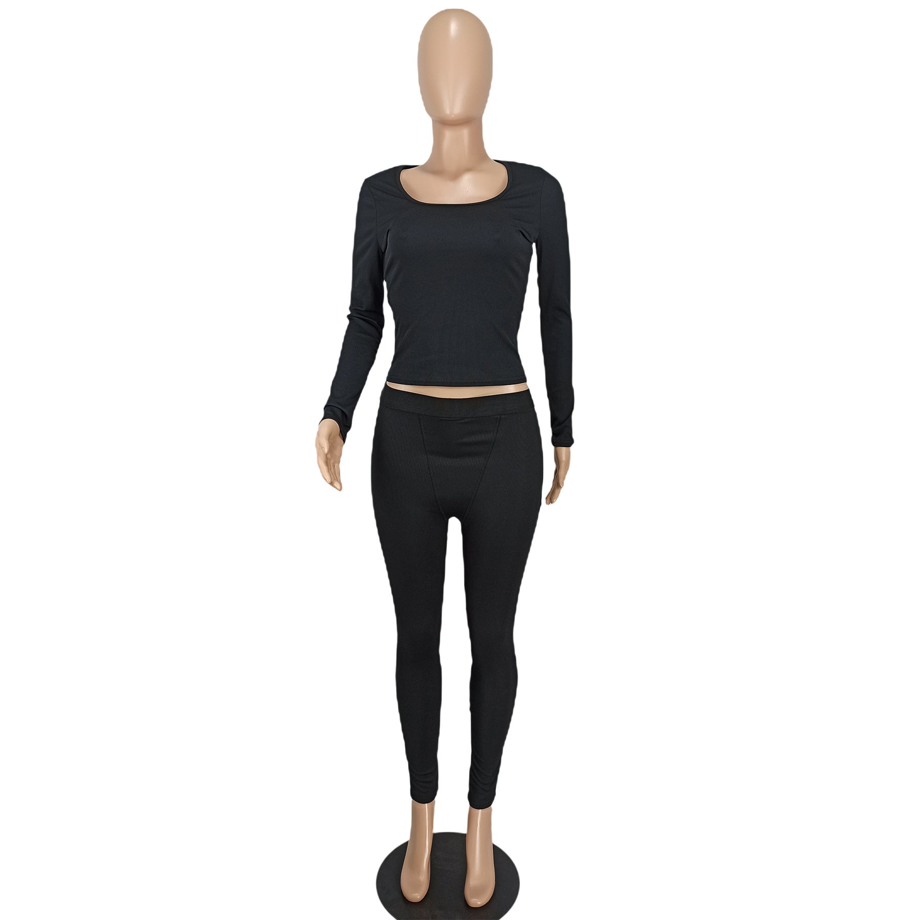 Women Casual Ribbed Solid Top and Pants Two-Piece Set 20