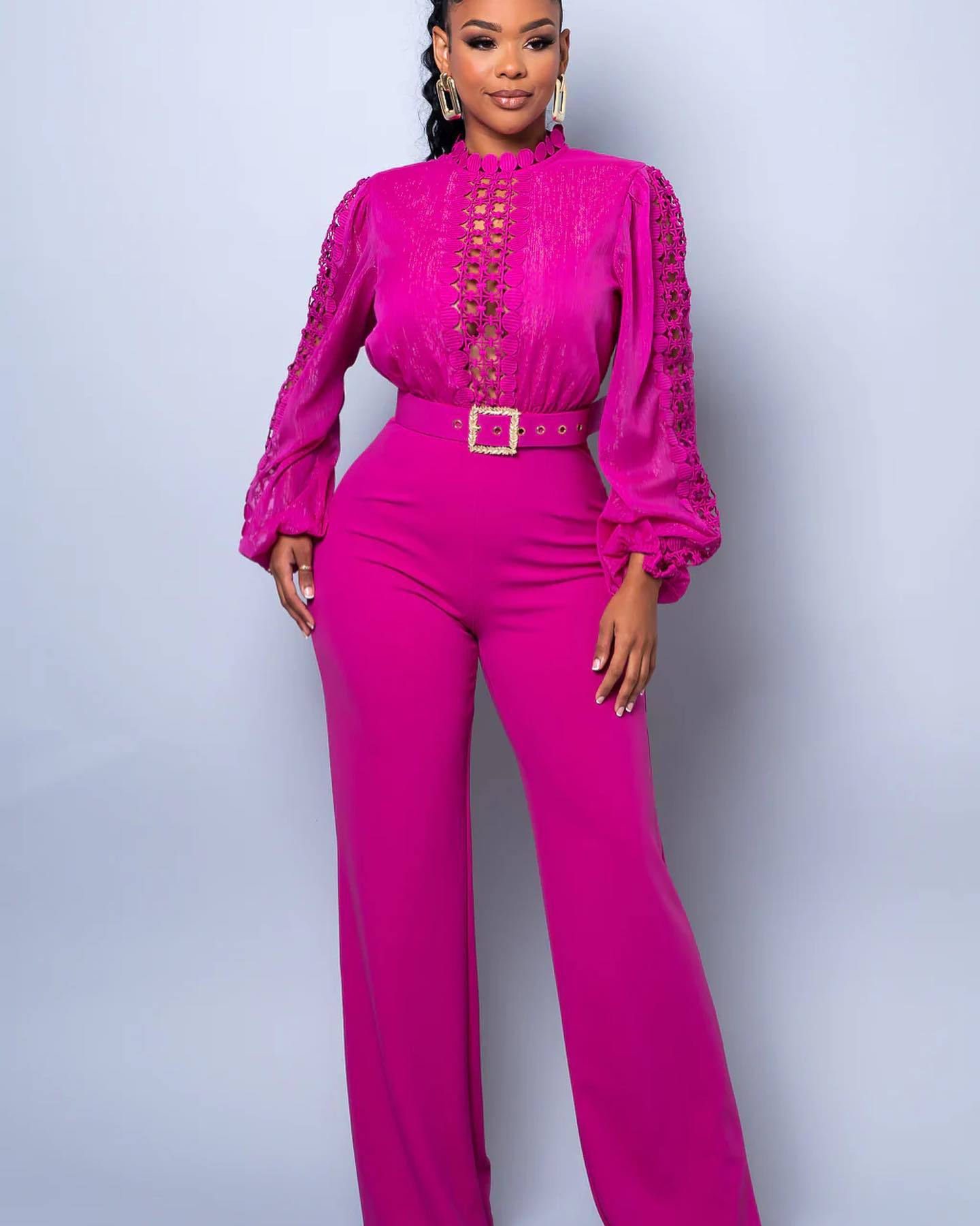 Women Elegant Lace Patchwork Lace-Up Wide-Leg Jumpsuit 6