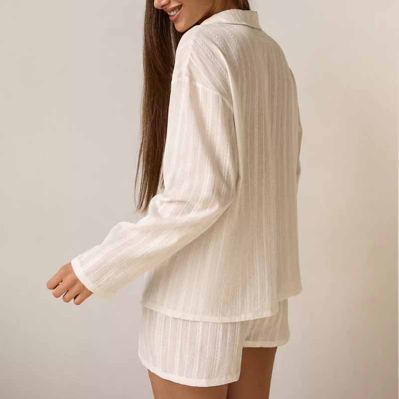 Autumn Women's Fashion Solid Color Shorts & Shirt Casual Home/Outdoor Wear Pajama Set 5