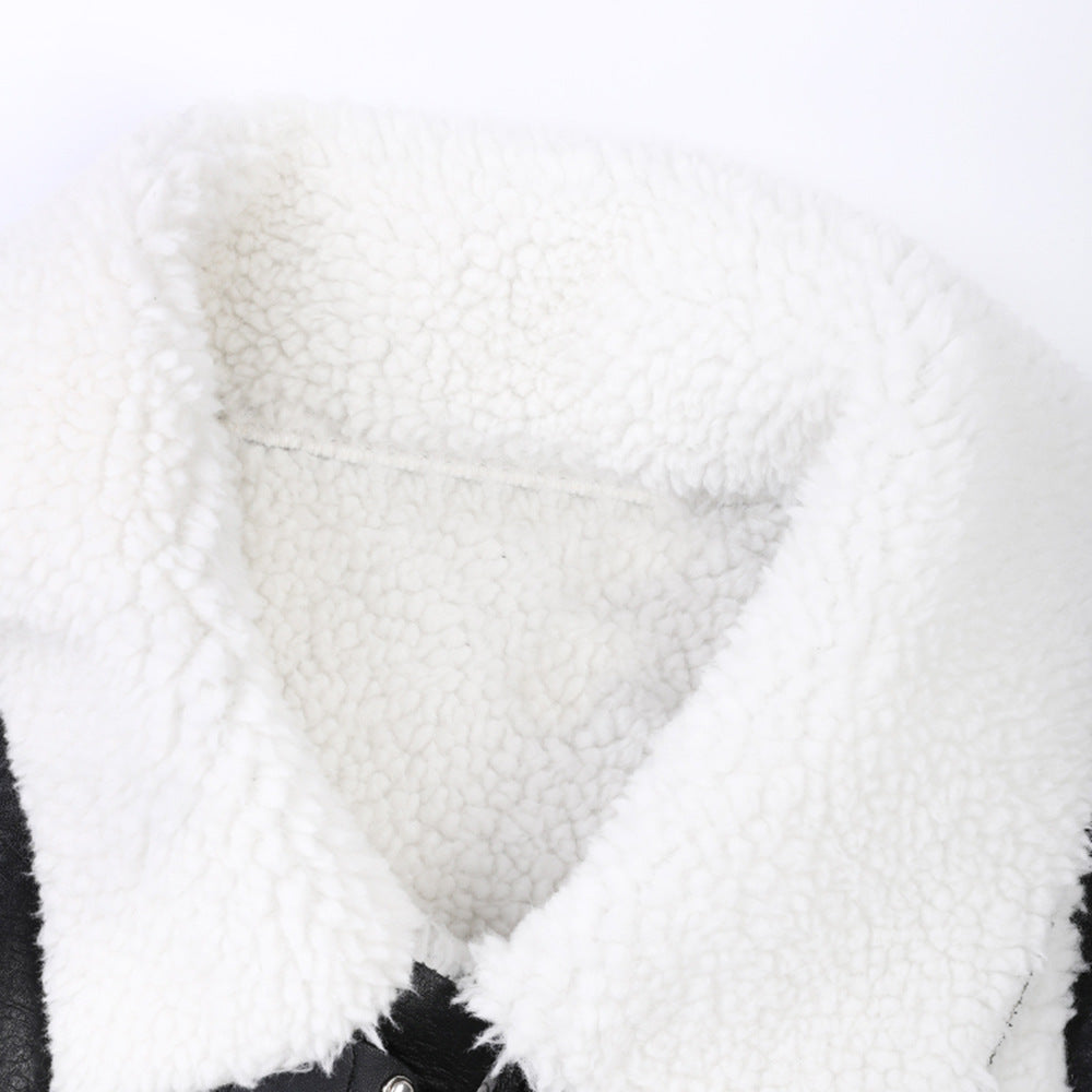 Women's Winter Contrast Color Patchwork Lambswool Fur Jacket 8