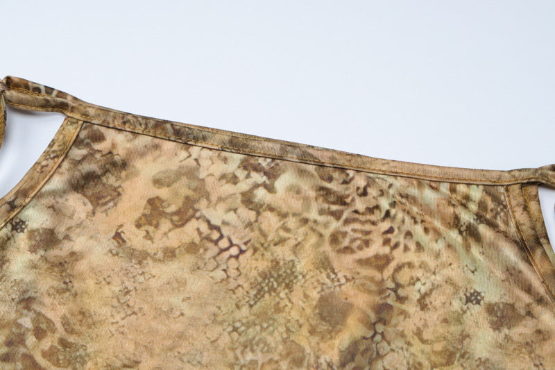 Women Summer Printed Sexy Strapless Top Lace-up Skirt Two-piece Set 12