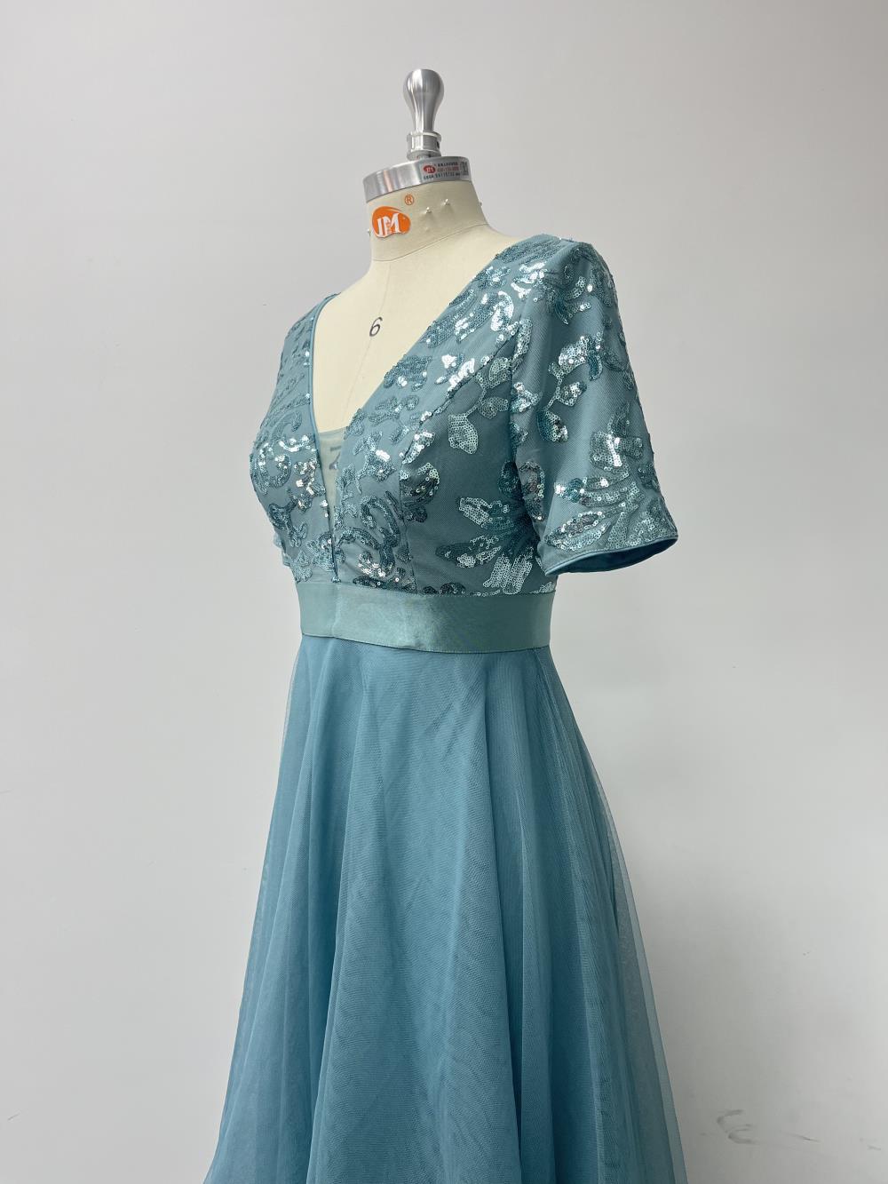 Evening dress deep v short sleeve sequin mesh patchwork irregular bridesmaids prom dress 10