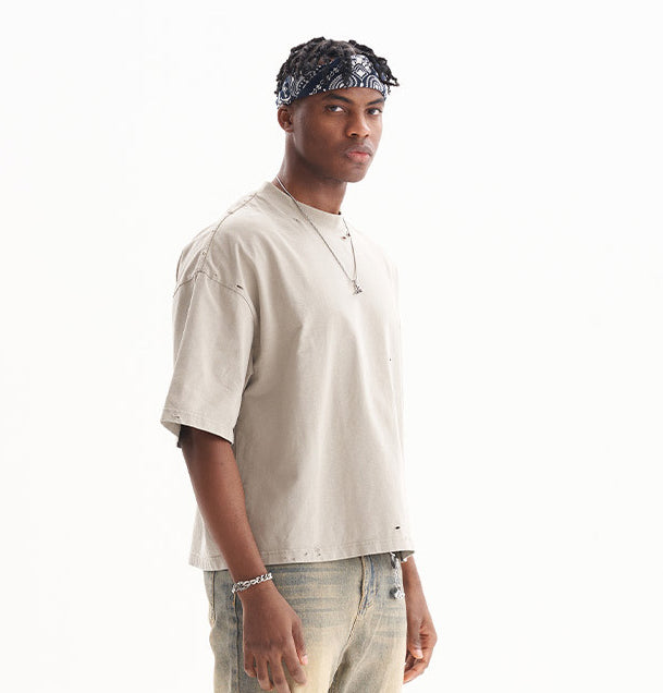 American Street Style Retro Youth Solid Color Men's Short-Sleeved T-Shirt 5