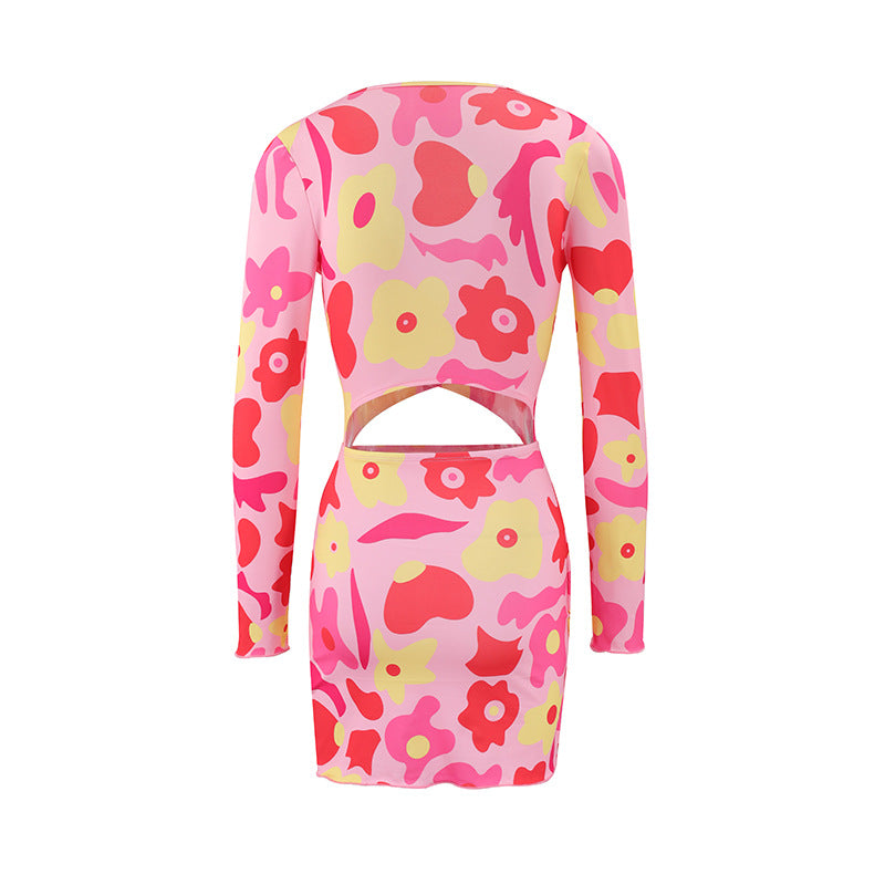 Stylish And Sexy Outfit Long-Sleeved Wrap V-Neck Sexy Hollow Dress 11