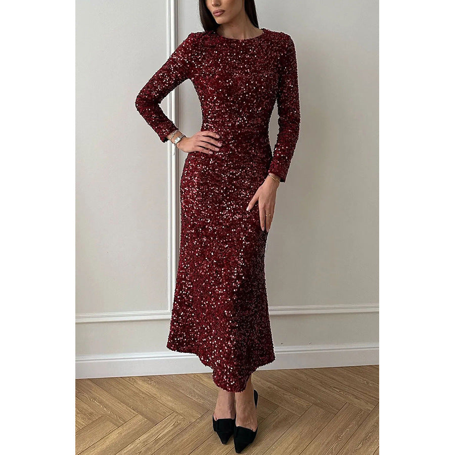 Women Casual Loose Zip Party Sequin Dress 7