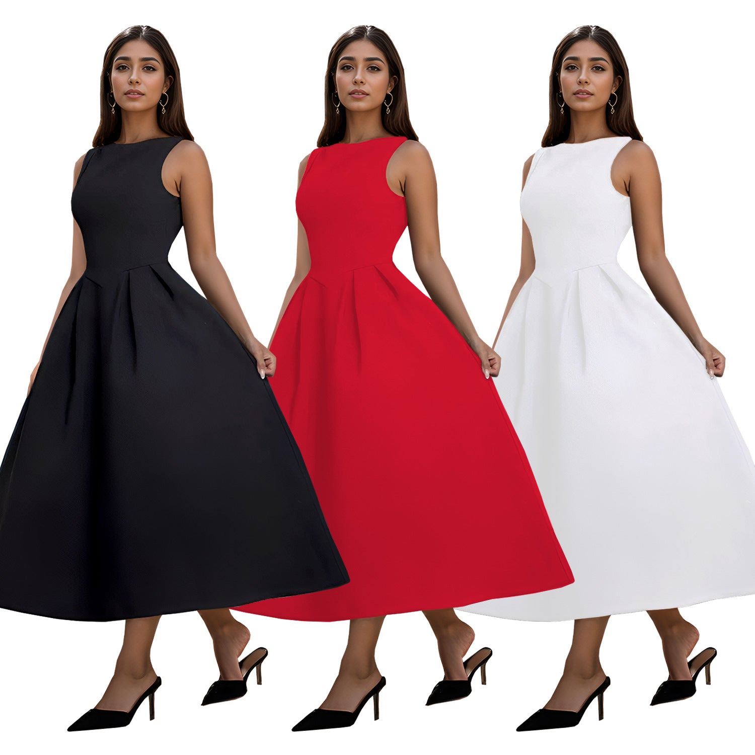 Fashionable women's Low Back retro sleeveless Backless A-line long dress 8