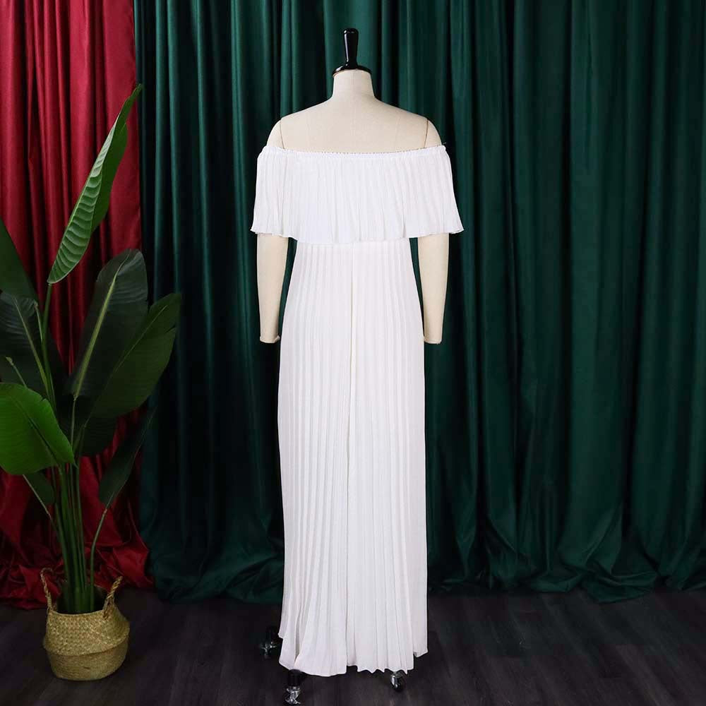 Women Sexy Off Shoulder Off Shoulder Pleated Maxi Dress 21