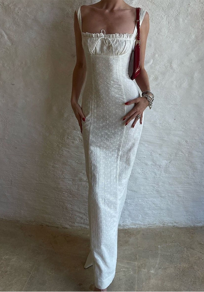 Women Square Neck Embroidered Holidays Maxi Strap Dress