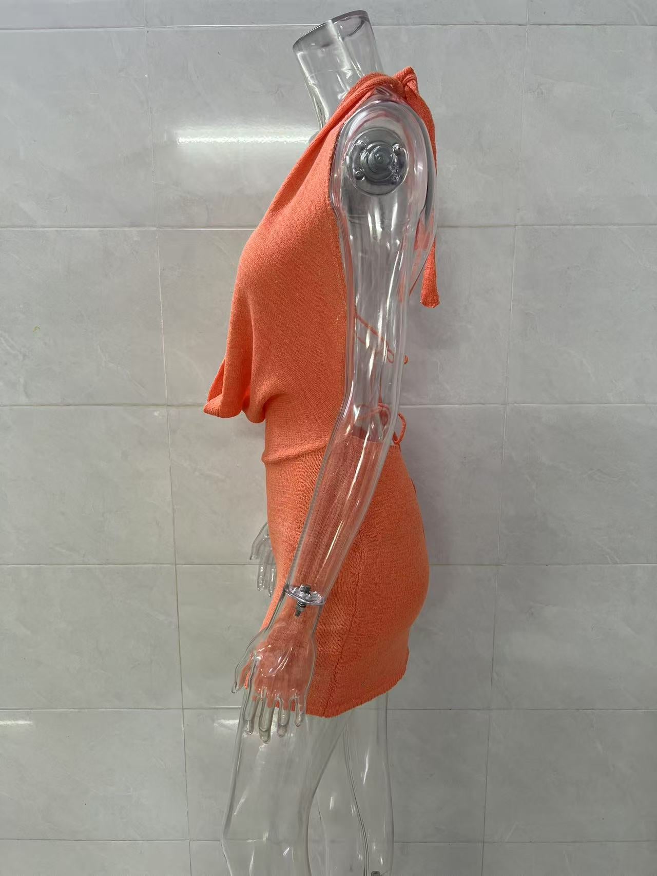 Sexy Low-Back Summer Style Halter Neck Lace-Up Knit Bodycon Mini Dress 14