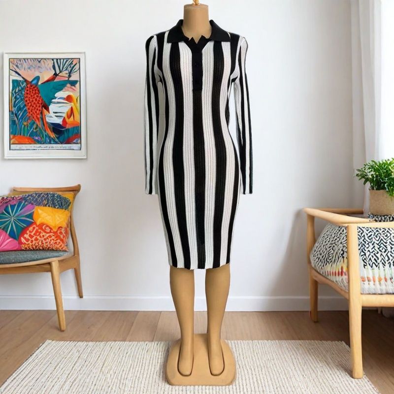 Women Striped Backless Bodycon Dress 4