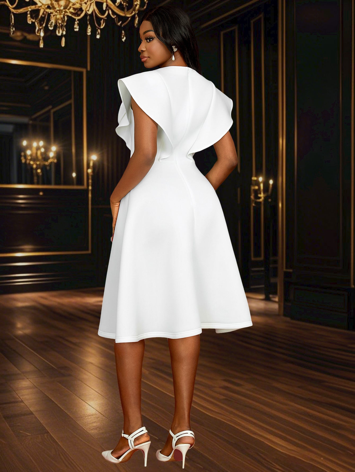 Women Summer Round Neck Bow Cape Sleeve Dress 3