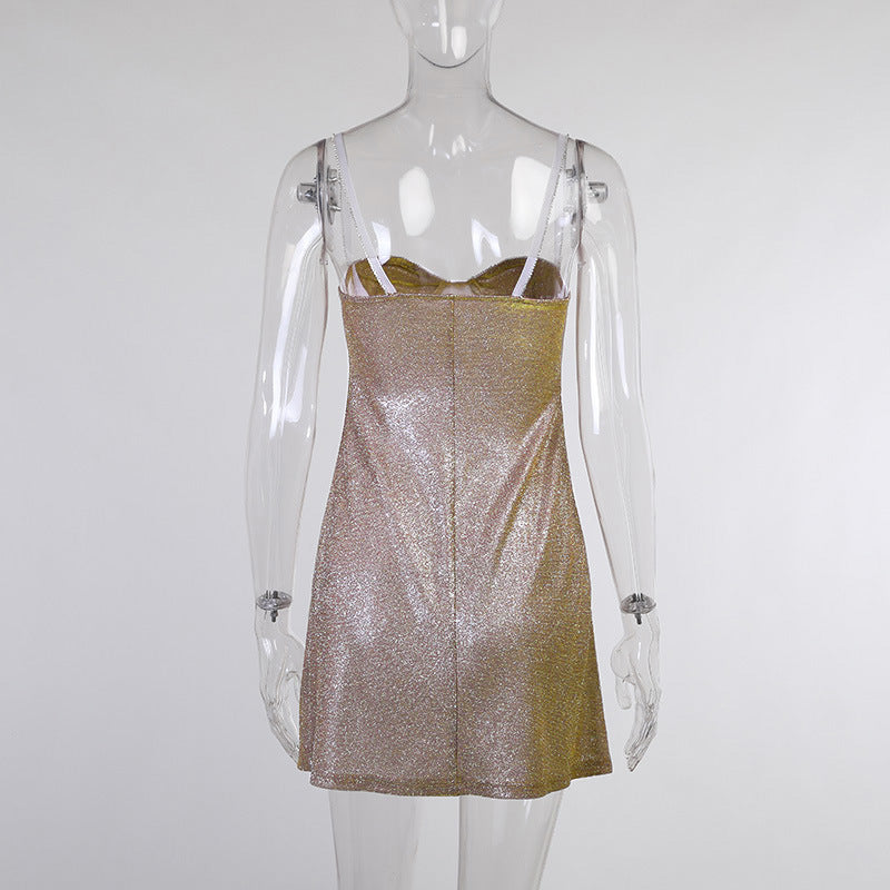 Spring And Summer Glitter Diamond Strap Mini Dress 16