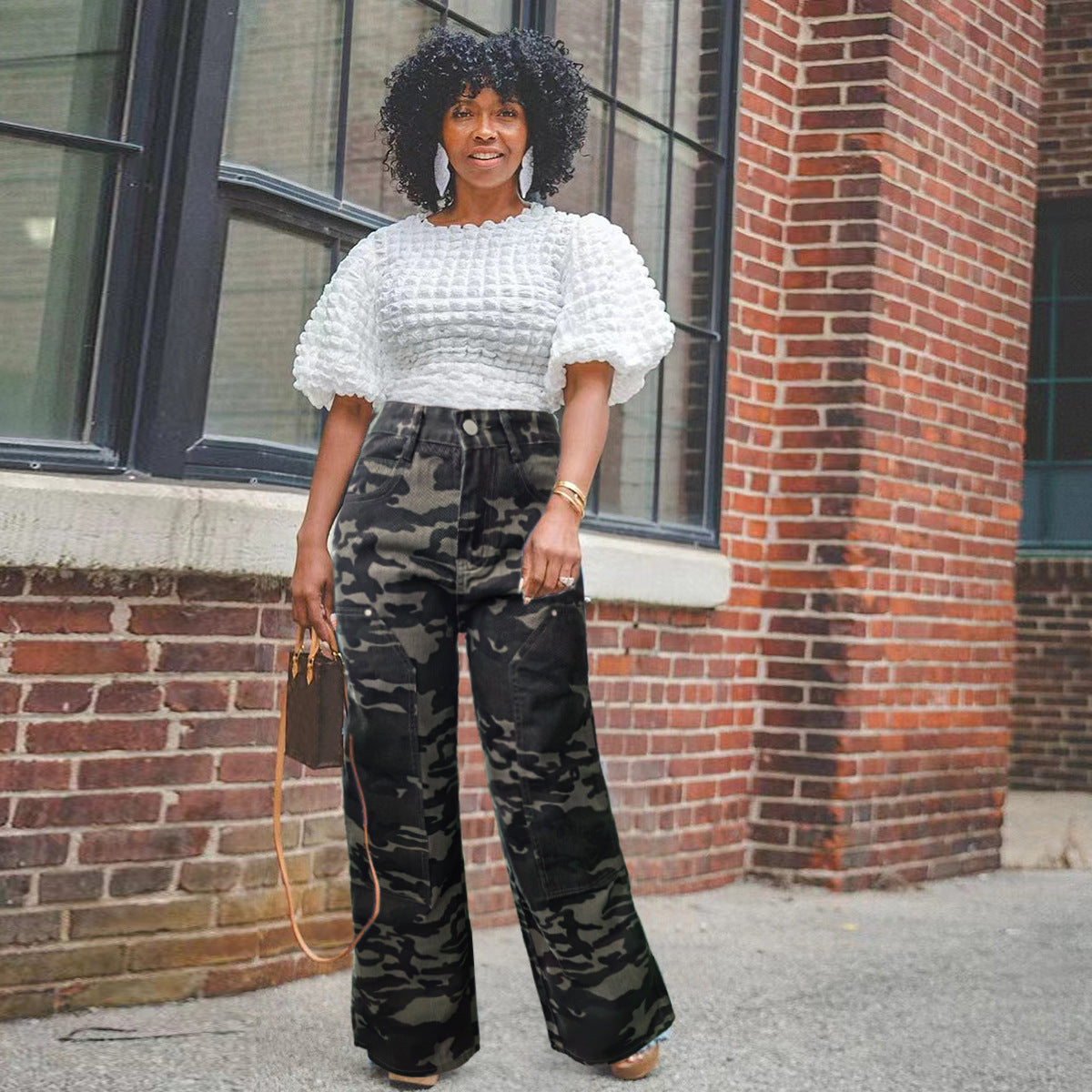 Women Pocket Cargo trousers Camouflage Straight Washed Denim Pants 5