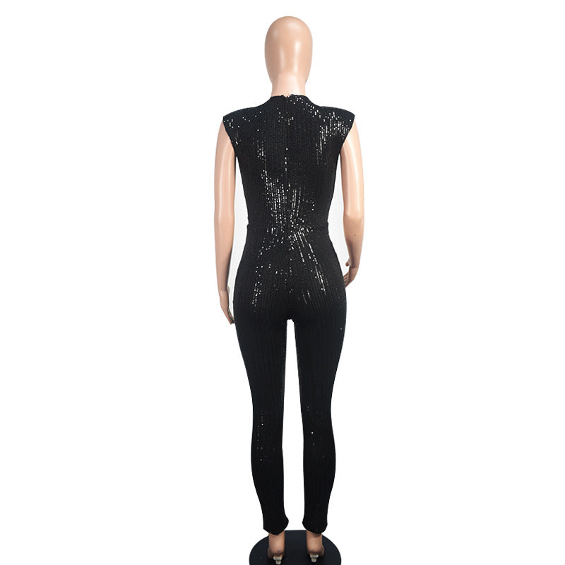 Sequins Round Neck Sleeveless Fashion Sexy Nightclub Jumpsuit 9