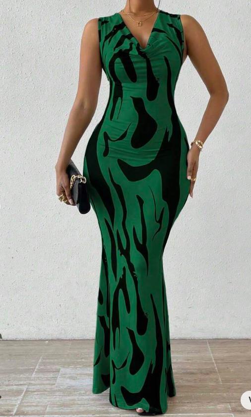 Spring Printed Sleeveless Women's Slim Long Dress 3