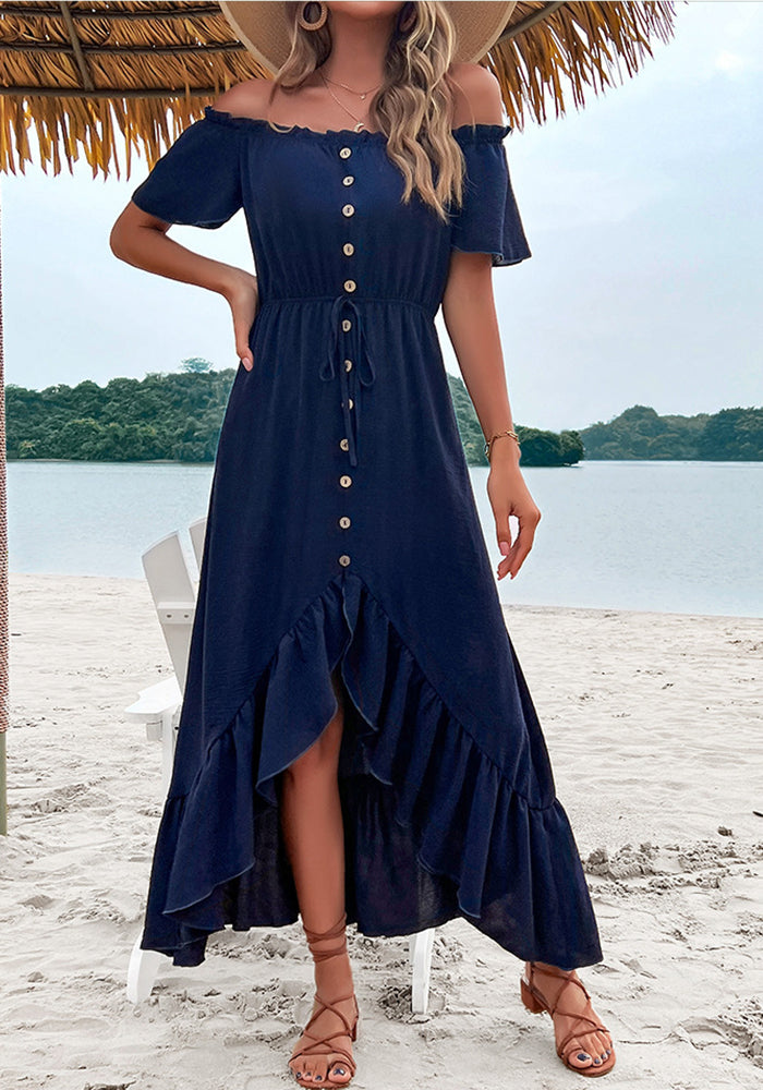 Summer Women Off Shoulder Ruffle Sleeve Irregular Dress