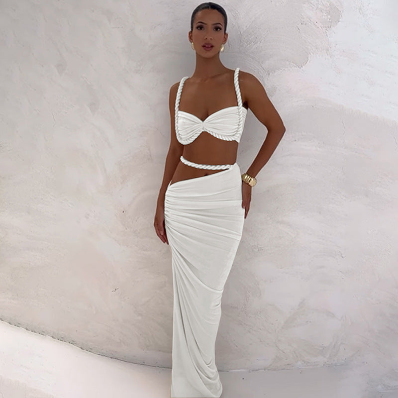 Women Spring Sexy Solid Backless Top and Bodycon Skirt Two-piece Set 23