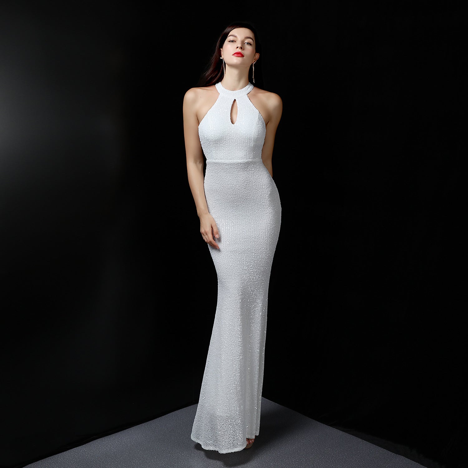 Women Elegant Hater Neck Sleeveless Formal Party Maxi Mermaid Evening Dress 12