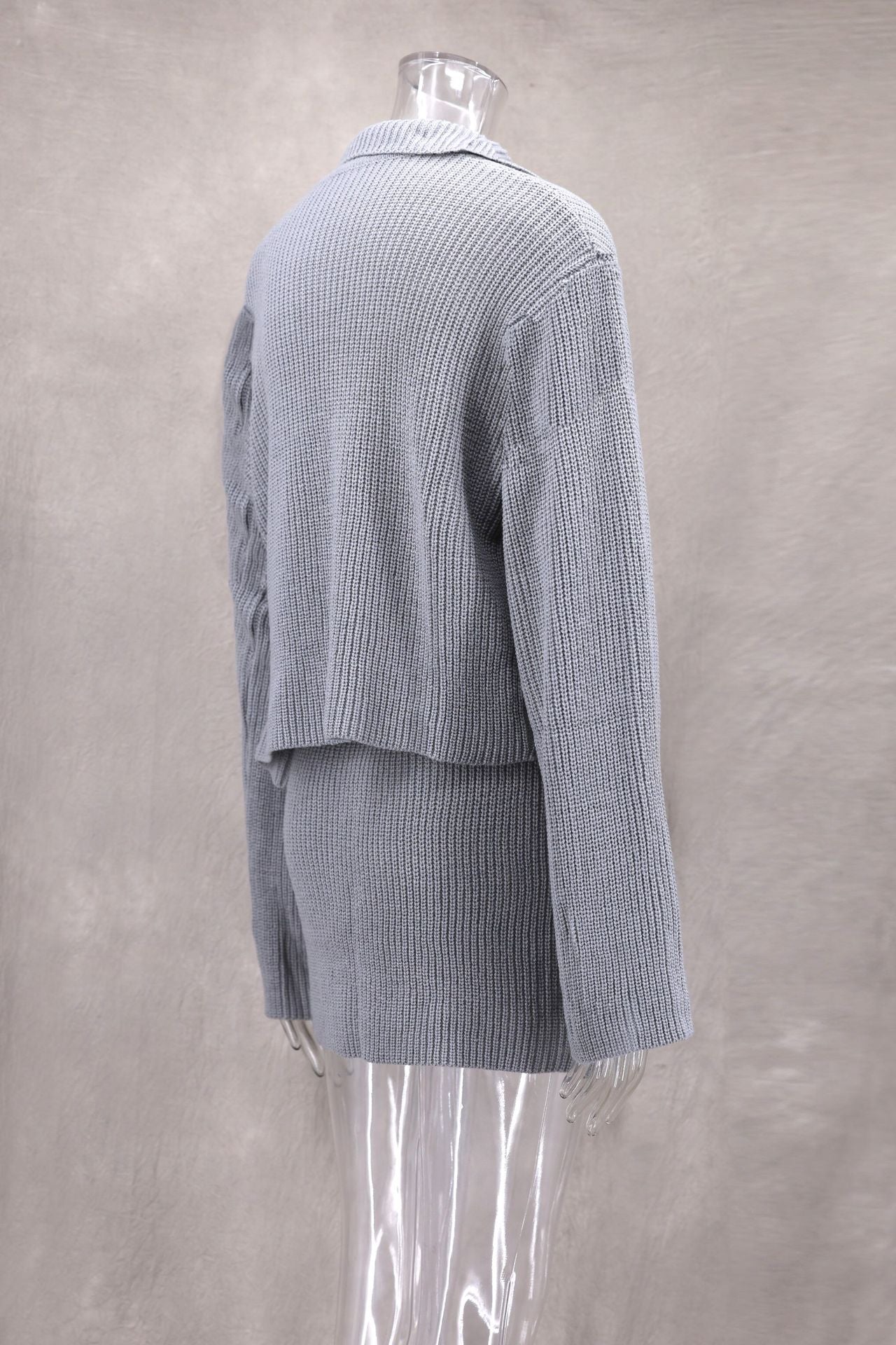 Autumn And Winter Fashionable Turndown Collar Bell Bottom Sleeve Cardigan Short Skirt Woolen Two Piece Set 17