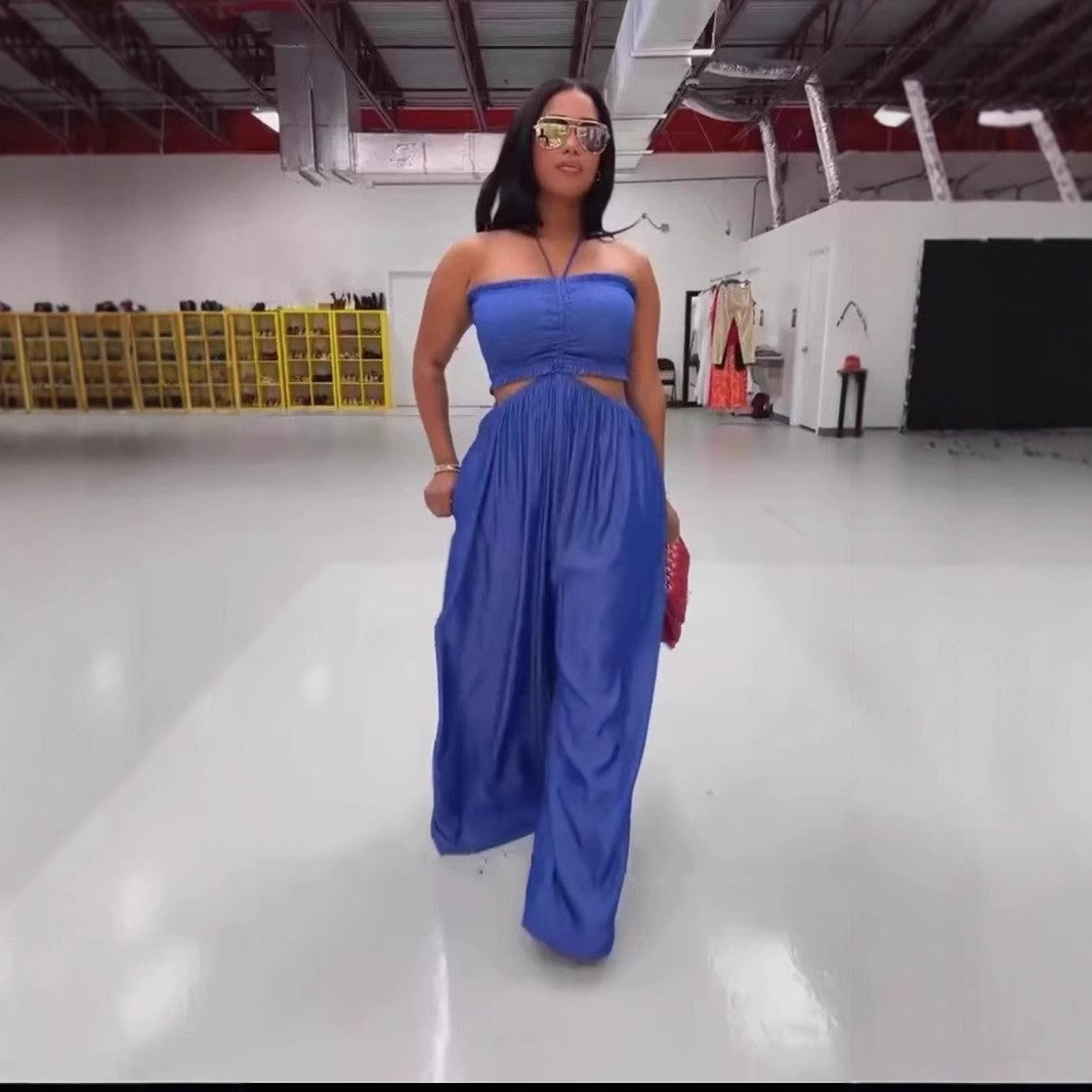 Women Sexy Suspender Wrap Wide Leg Jumpsuit