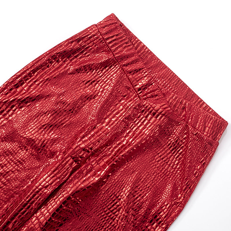 Women Spring and Summer Casual Snake Pattern Solid Cross Cropped Pants 9