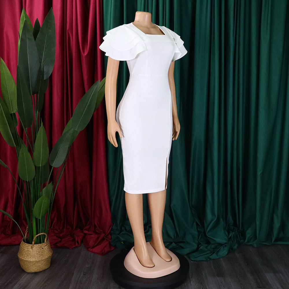 Women's Summer Chic Career Square Neck Short Sleeve Sexy Bodycon African Dress 20