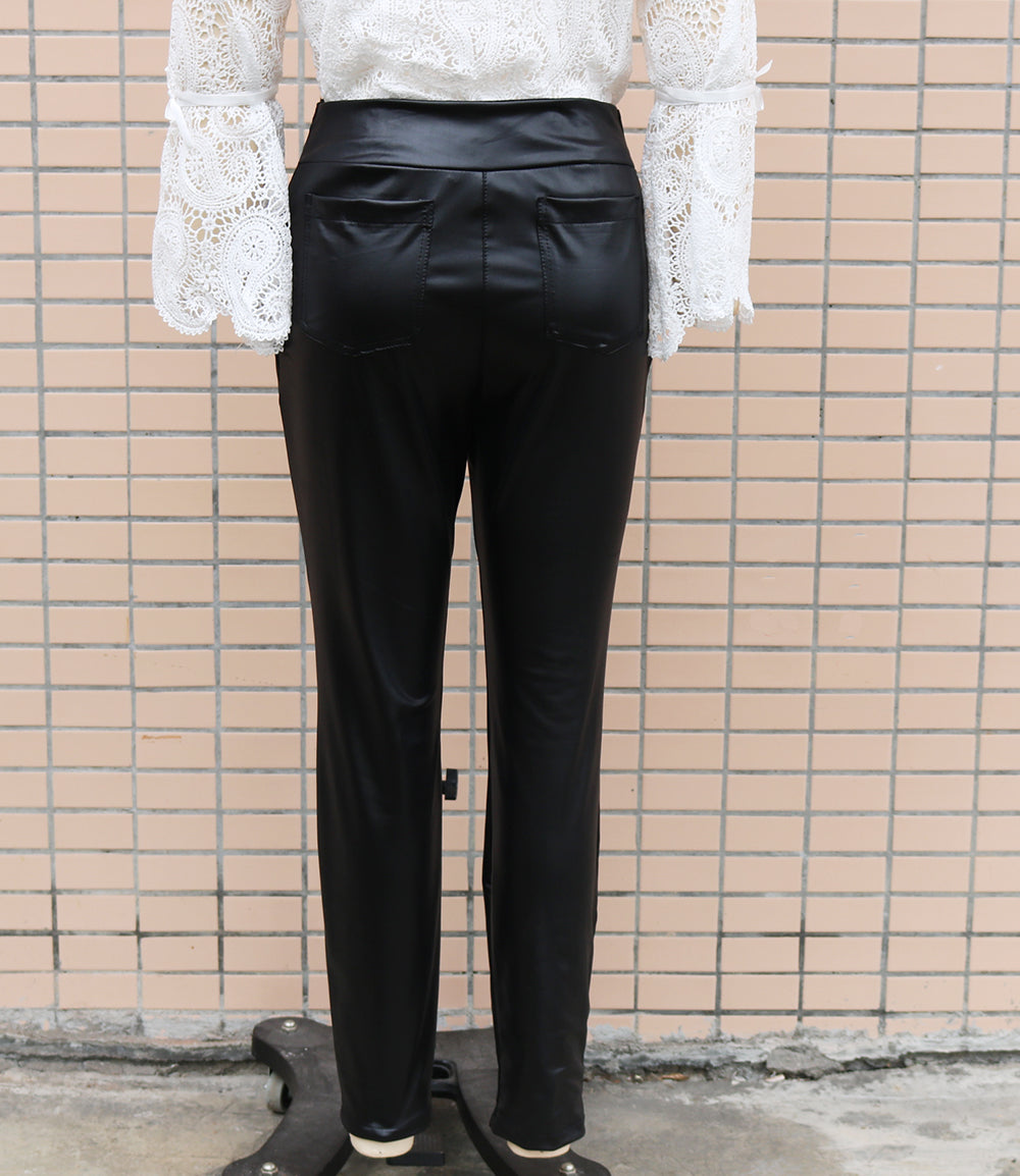 Women's Autumn and Winter High Waist Slim Fit Faux Leather Pants 13