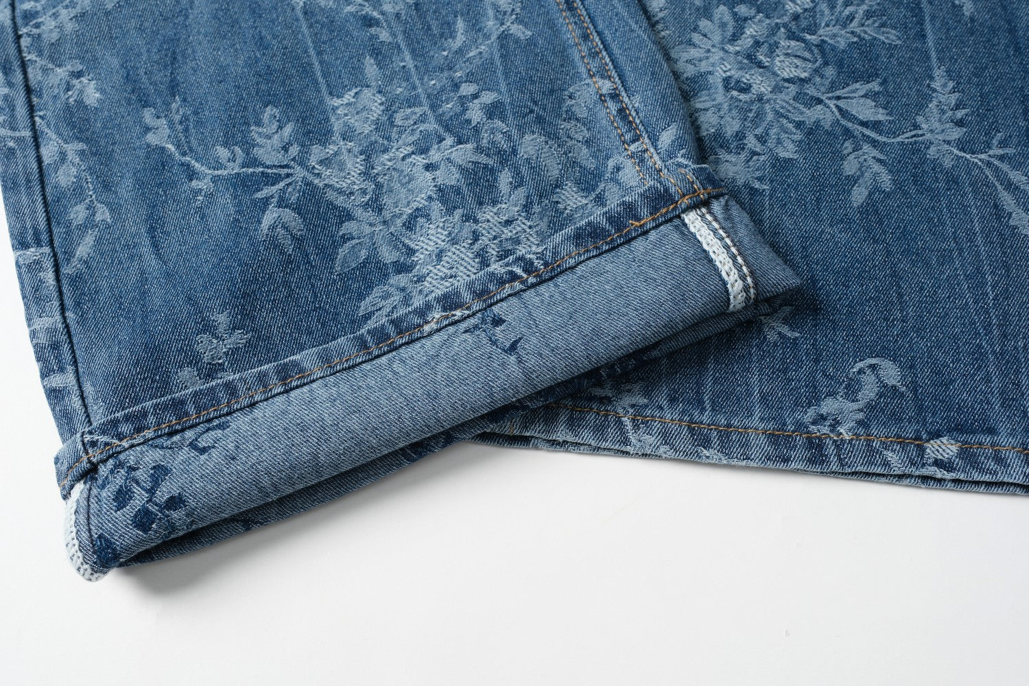 Blue Jacquard Denim Pants Women Loose Wide Leg Straight Leg Trousers 15