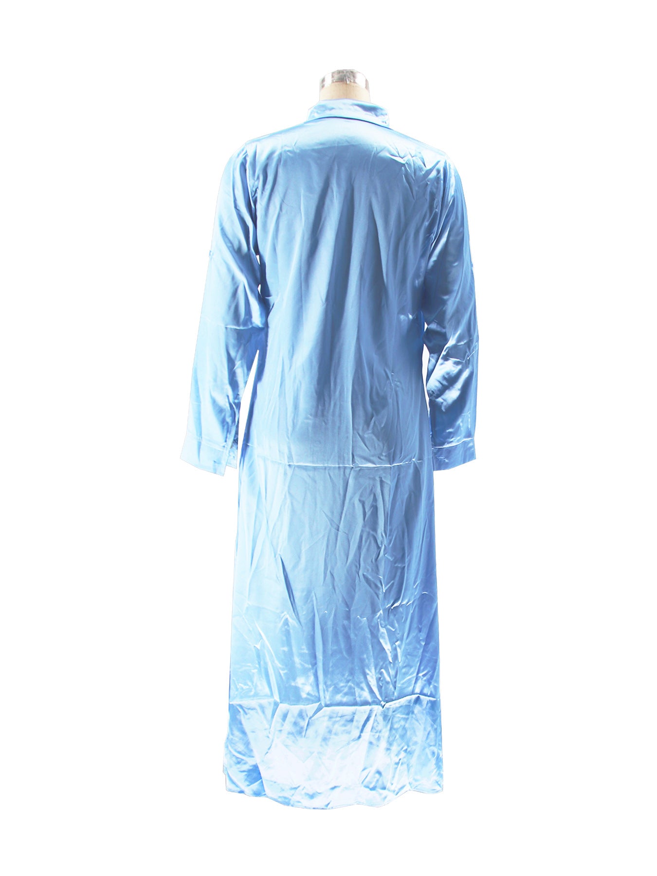 Women Shiny Satin Loose Casual Shirt Dress 14