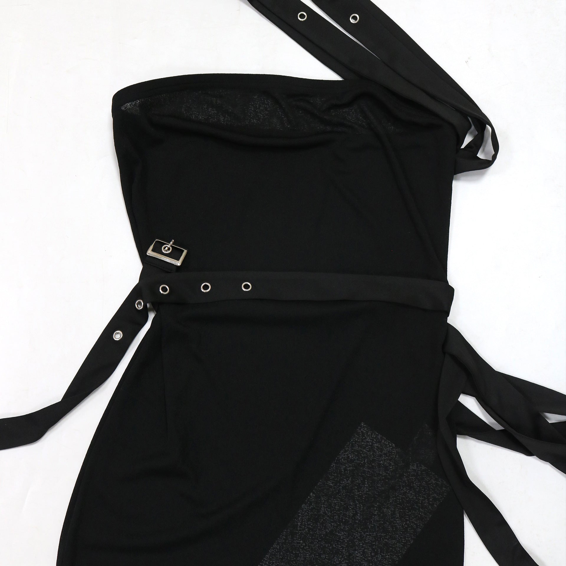 Slash Shoulder See-Through Women Sexy Irregular Short Dress 9