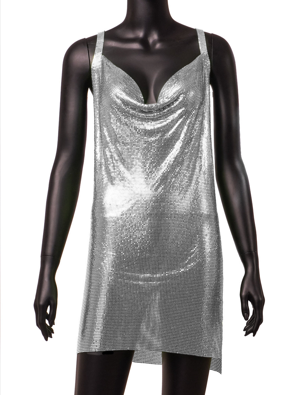 Nightclub Sexy V-Neck Strap Low Back Metal Strap Nightclub Sequin Dress 15