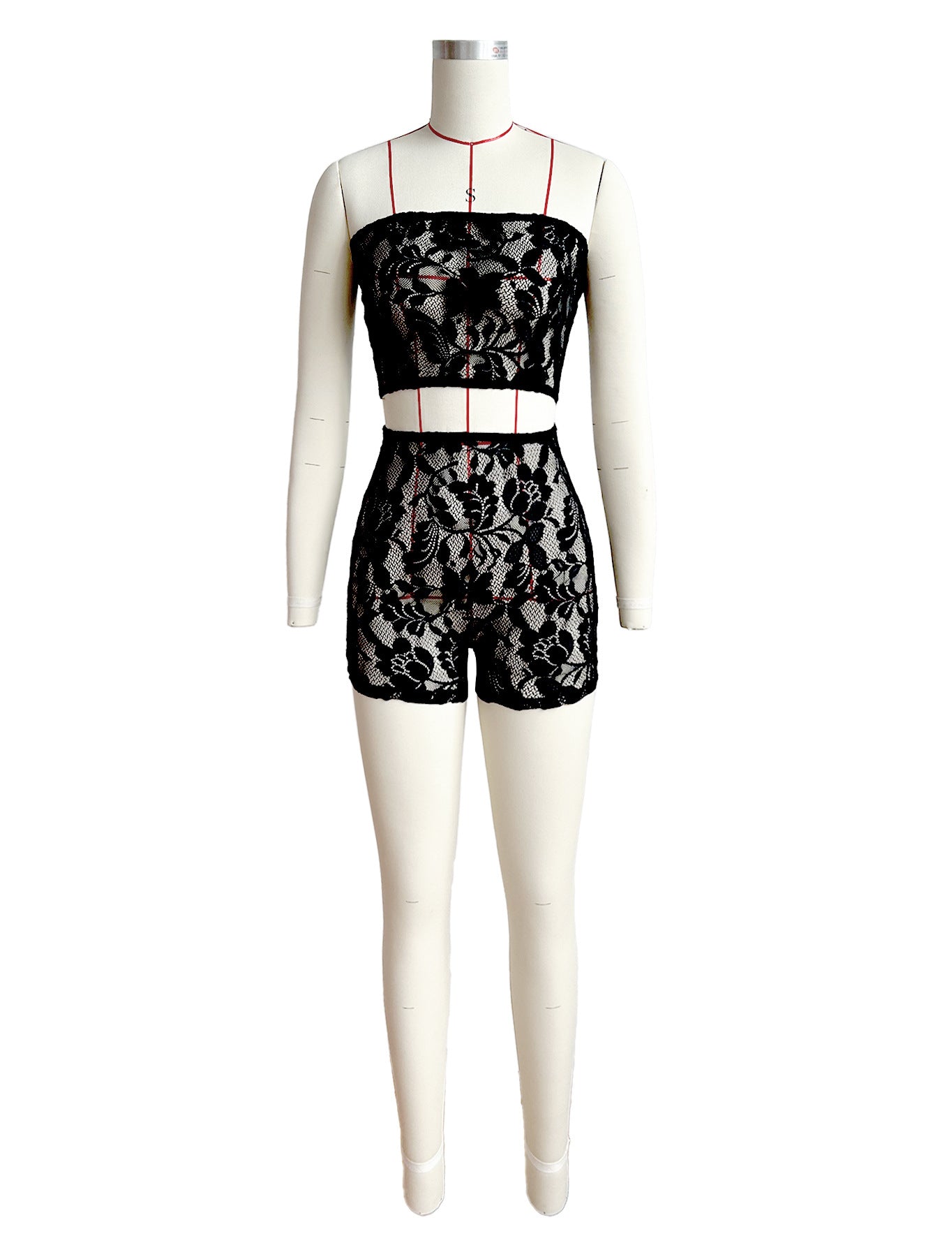 Women Sexy Lace Strapless Top and Shorts Two-piece Set 8