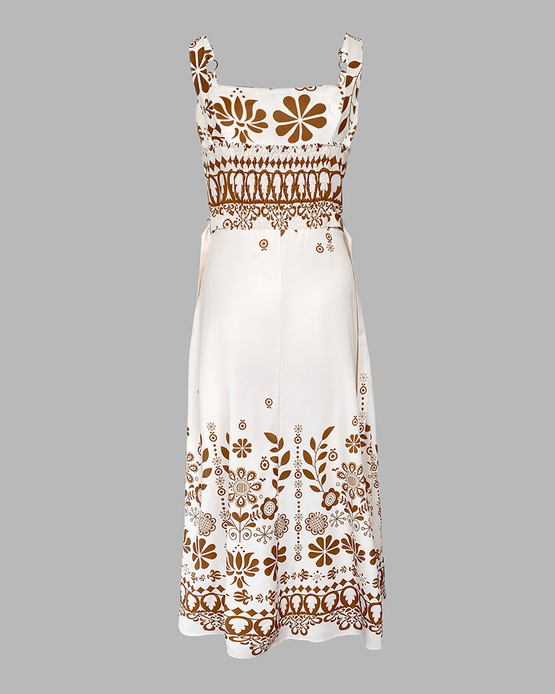 Women Square Neck Print Holidays Maxi Dress 4