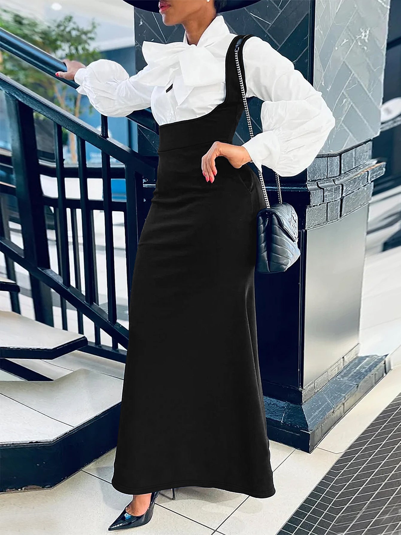 Plus-Size Women Solid Casual Suspender Skirt 7