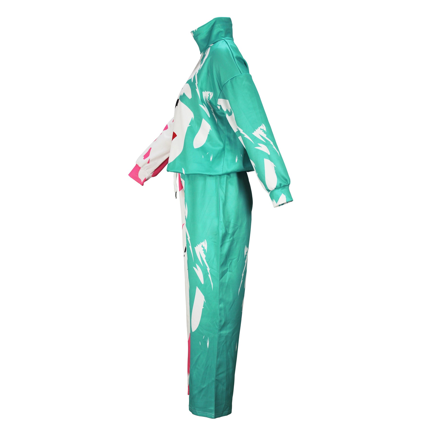 Autumn And Winter Women's Fashion Printed Casual Turtleneck Top Loose Trousers Two-Piece Set 5