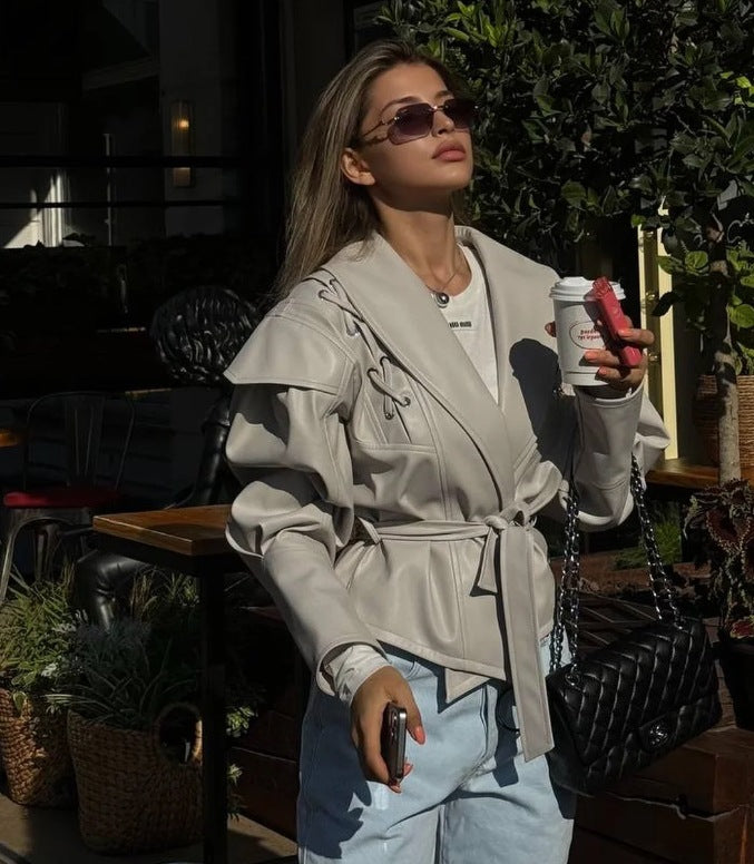 Women's American Retro Casual Faux Leather Jacket 5