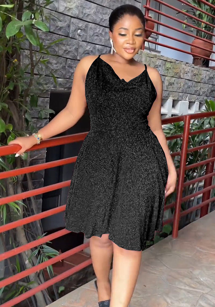 Women Solid Suspender Sexy Backless Dress