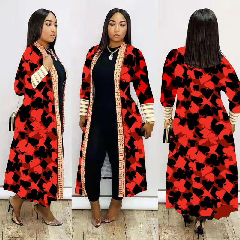 Women printed lips leopard print Long jacket 3