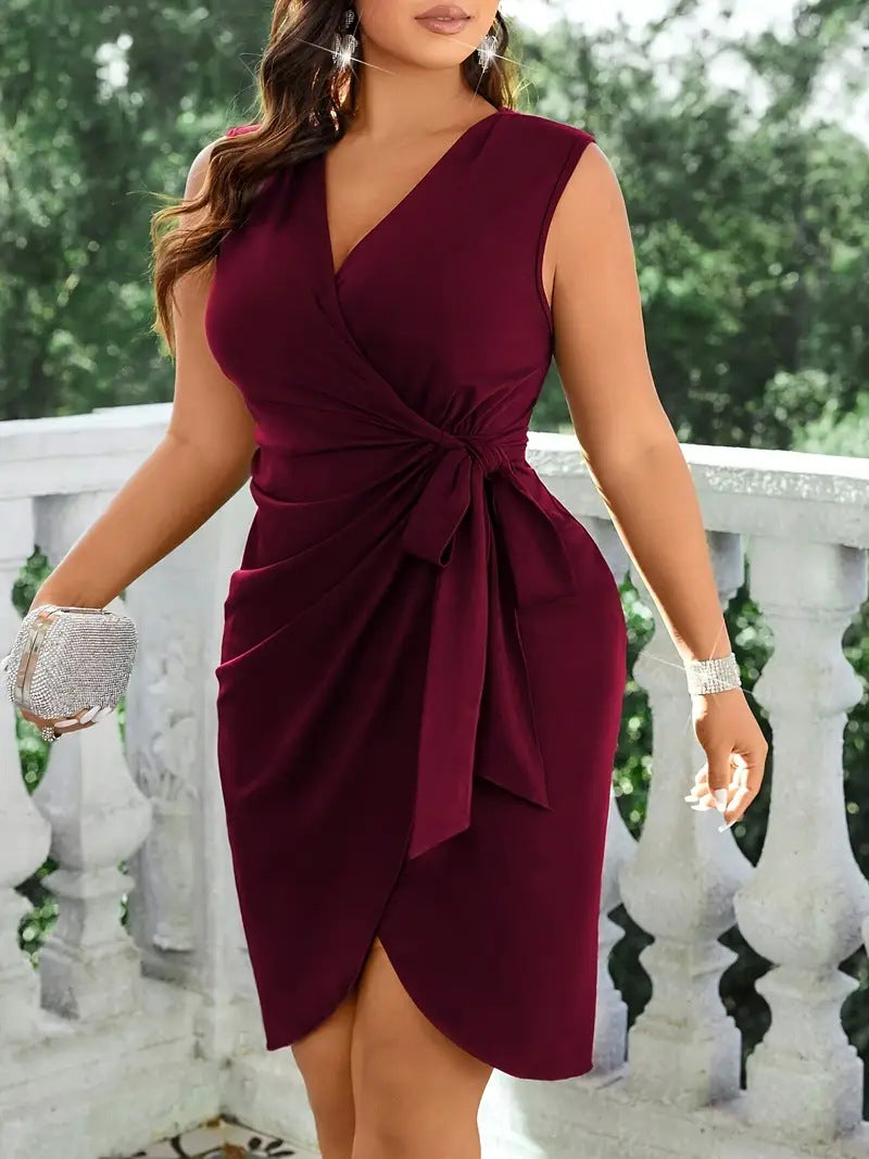 Plus Size Women V-neck pleated sexy dress 3