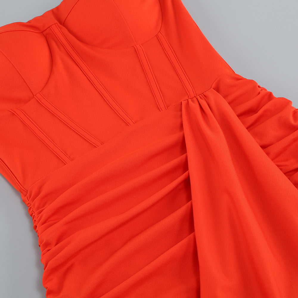 Women Sexy Strapless Backless Skirt Ruffled Slit Dress 17