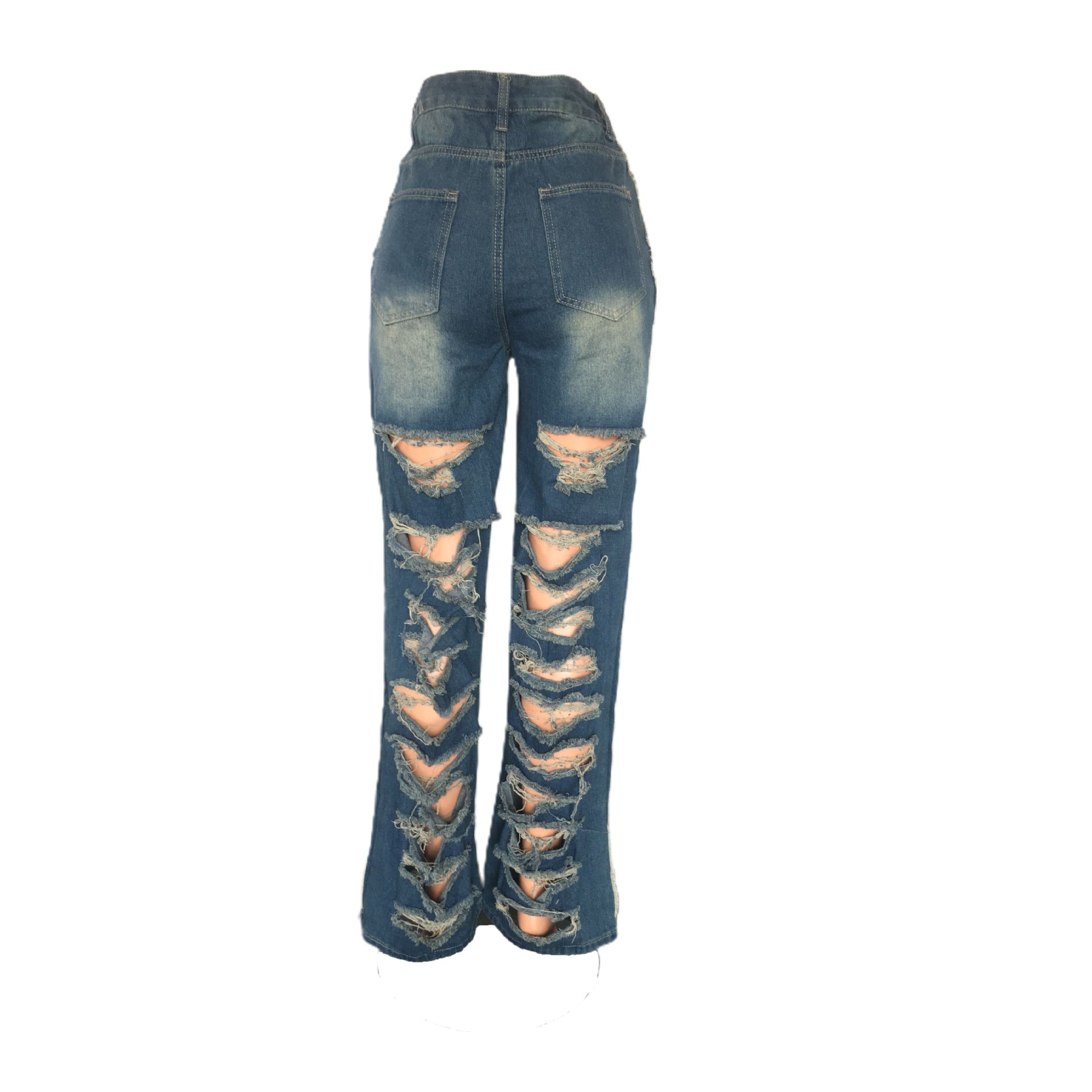 women's loose high-waisted Casual trousers street trendy Ripped Denim pants 10