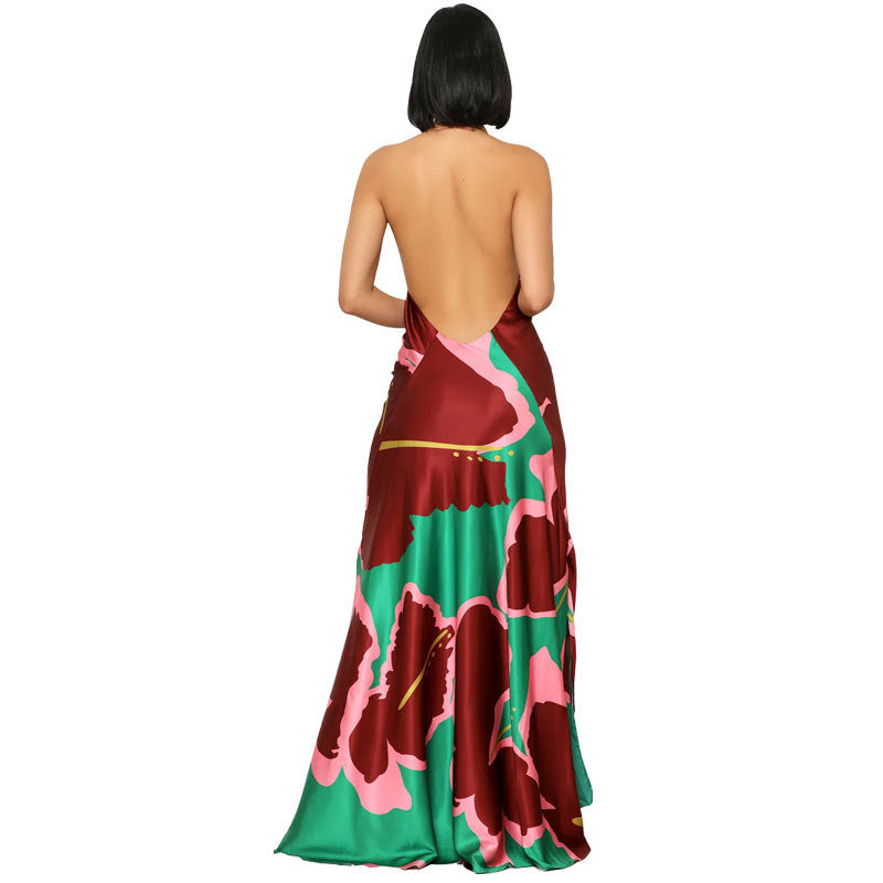 Women printed sexy backless dress 4