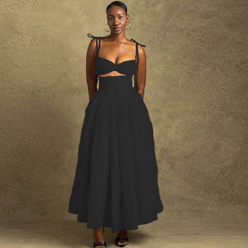 Women's Fashion Solid Color Dress Strap A-Lin Dress 3