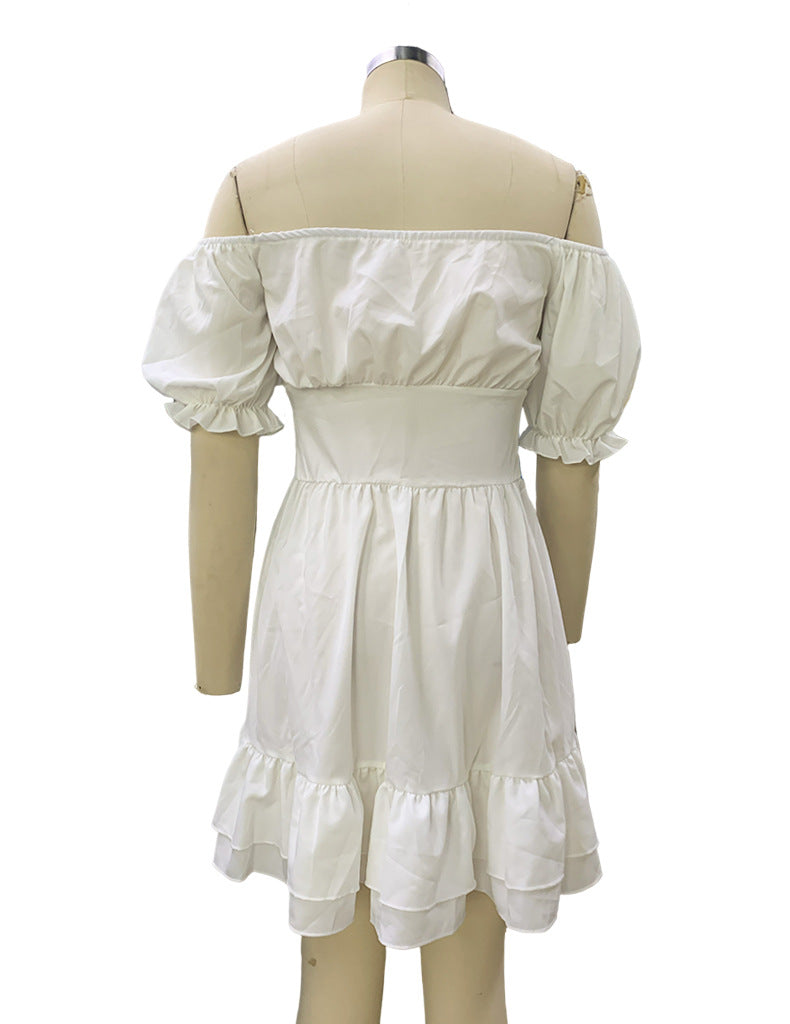 Women Summer Short Sleeve Off Shoulder Lace-up Dress 8