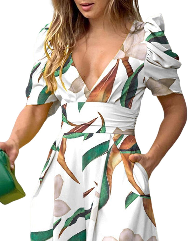 Spring Women'S Fashion Chic V Neck Slim Waist Wide Leg Jumpsuit 9